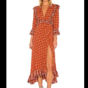 Free People Navy Rust Orange Combo Button Dress